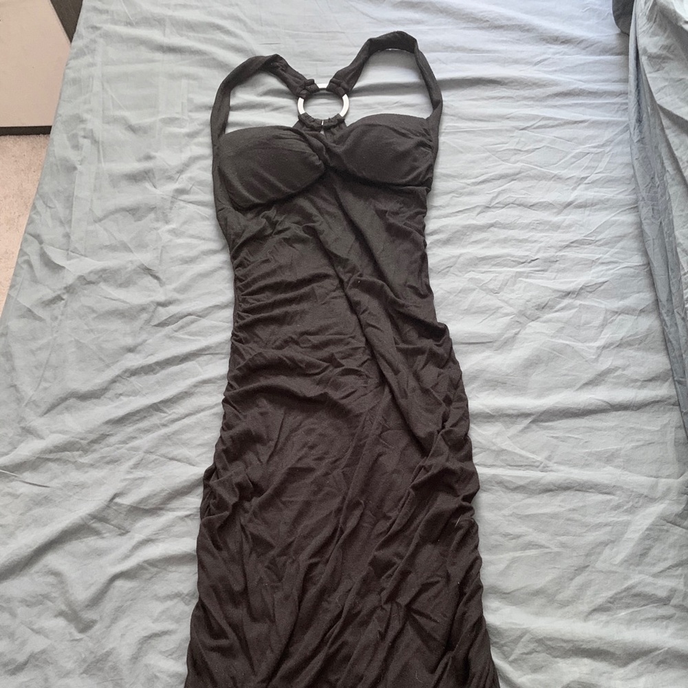 BEBE side gathered sexy black mini dress small